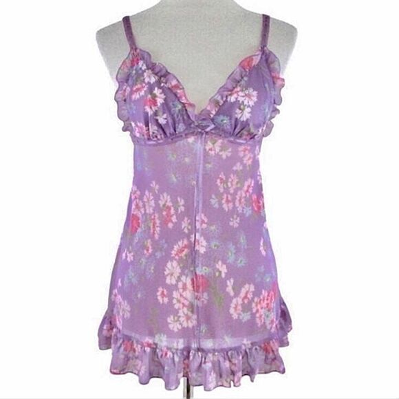 Vintage Victoria Secret Fairy Floral Baby Doll slip Barbiecore.